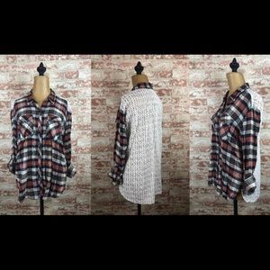 Lucky Brand Plaid Open Lace Back Top Blouse M